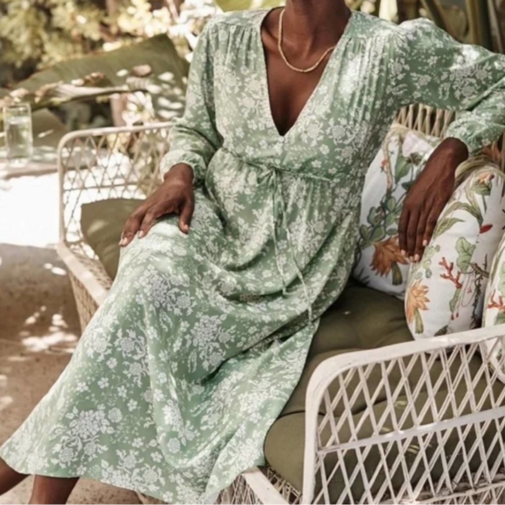Summersalt Cinched Waist Caftan Dress - Vintage Floral in Ivy NWT - Picture 2 of 7